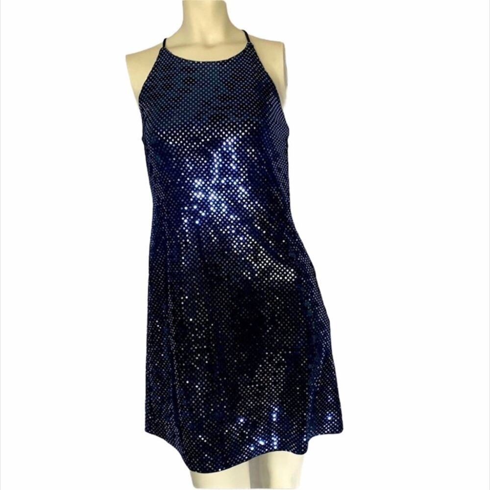 Pia Small velvet sequin spaghetti strap cross dress high halter neck vintage y2k